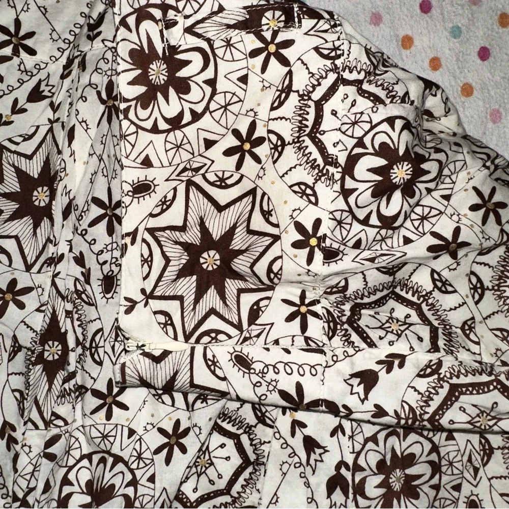 Apt. 9 Cream Boho Skirt - Size 12 Pleated Waist Flared Floral Stars - Picture 3 of 4